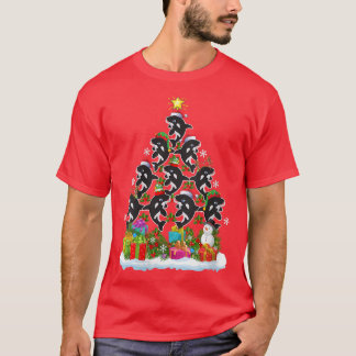 ウォメンズオルカフィッシュクリスマスツリー照明サンタオルカチャール Tシャツ