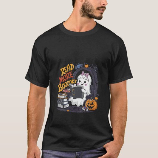 ウォメンズキュートブッ読ク幽霊もっとおもしろいBoooks Te Tシャツ (正面)