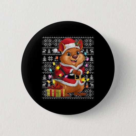 ウォメンズクッカクリスマスセータースタイル醜いサンタクッカ 缶バッジ (正面)