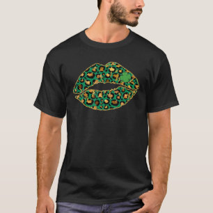 ウォメンズグカッコいいリーンレオパードリップキスミーSt patricks Tシャツ