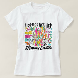 ウォメンズグリッターイースターバニータイポグラフィ Tシャツ