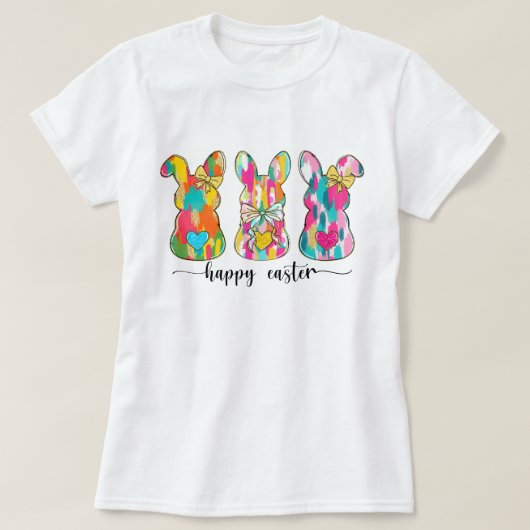 ウォメンズグリッターイースターバニー Tシャツ (デザイン正面)