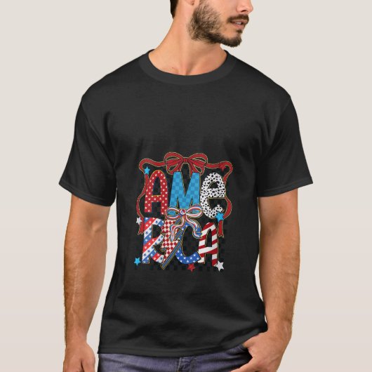 ウォメンズコケットボウ7月4日アメリカ合衆国国旗Patr Tシャツ (正面)