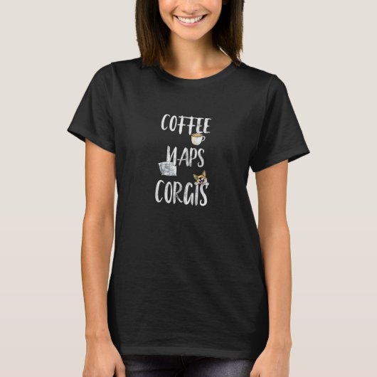 ウォメンズコーヒー昼寝コルギ犬のオーナーコーヒーと昼寝 Tシャツ (正面)