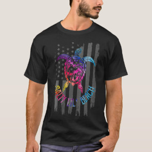 ウォメンズサルティリルビーチタートルアメリカ国旗おもしろい Tシャツ