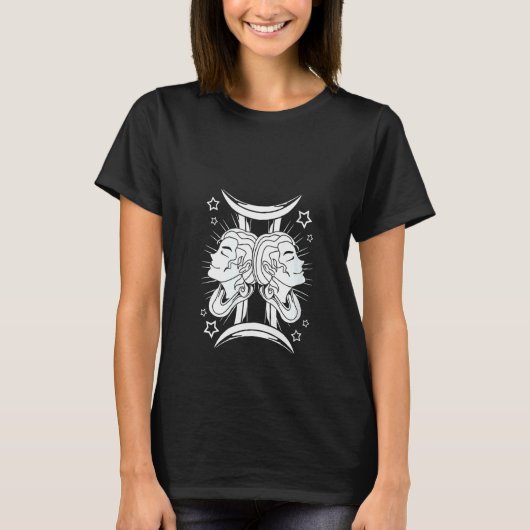 ウォメンズジェミニ男性へ〔占星術の〕十二宮図ジェミニシンボル Tシャツ (正面)