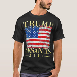 ウォメンズトランプデサンティス2024ヴィンテージ国旗VNeck Tシャツ