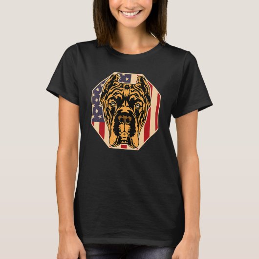 ウォメンズドッグUSA国旗の杖コルソママ2 Tシャツ (正面)