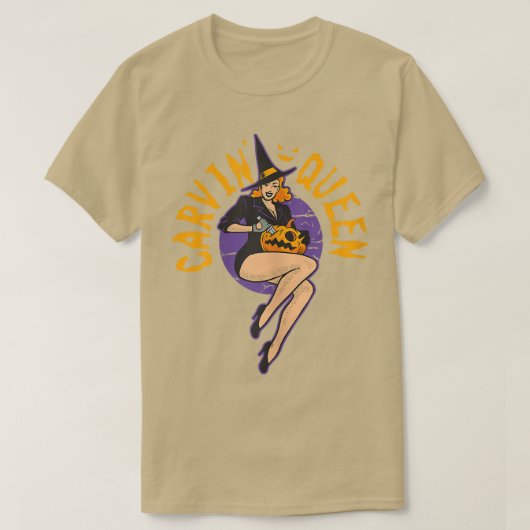ウォメンズハロウィーンウィッチパンプキンカーヴィンの女王 Tシャツ (デザイン正面)