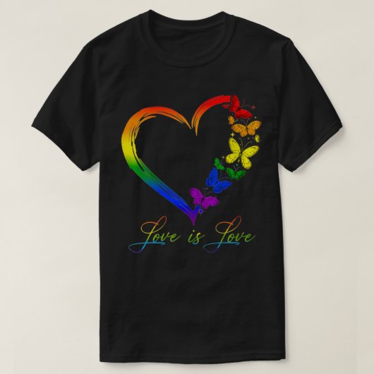 ウォメンズバタフライハートレインボーラブIs Love LGBT G Tシャツ (デザイン正面)