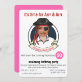 ウォメンズパイレーツおもしろい誕生日追加顔素晴らし 招待状 (正面/裏面)