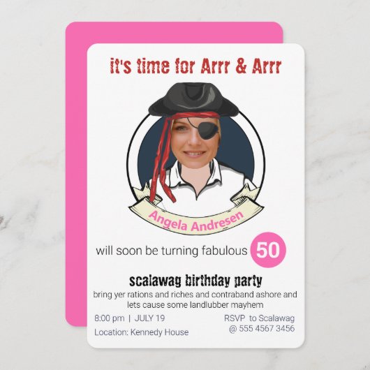 ウォメンズパイレーツおもしろい誕生日追加顔素晴らし 招待状 (正面/裏面)