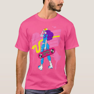 ウォメンズヒップホップガールブームボックスインクスプラックールトアートhi tシャツ