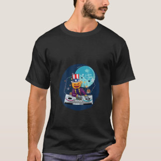 ウォメンズファニーハロウィーンDJカボチャターンテーブルゾンビ Tシャツ
