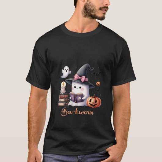 ウォメンズブックコケットボウ幽霊ウィッチハットハロウィン Tシャツ (正面)