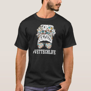 ウォメンズベットテックライフMessy Bun獣医テックD Tシャツ