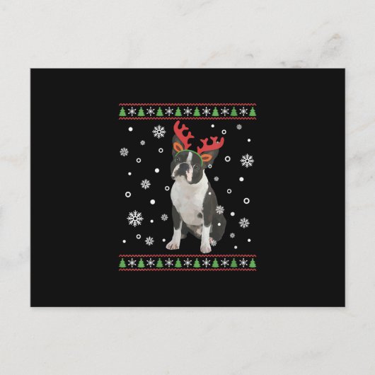 ウォメンズボストンテリアクリスマスズ醜いクリスマスセーター ポストカード (正面)