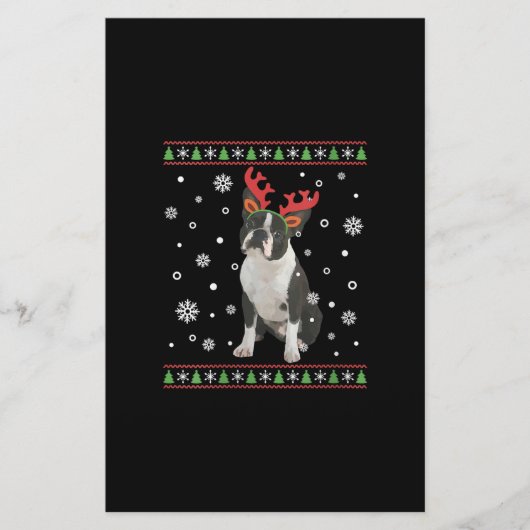 ウォメンズボストンテリアクリスマスズ醜いクリスマスセーター 便箋 (正面)