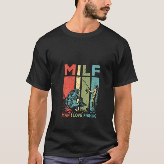 ウォメンズミルフマンIラブ魚釣りおもしろい魚釣り恋人 Tシャツ (正面)