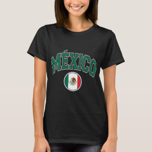 ウォメンズメキシコバーシティスタイルサークルフラッググリーン文字 Tシャツ