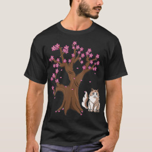 ウォメンズラグドールキャットママ日本のさくらんぼブロッサム Tシャツ