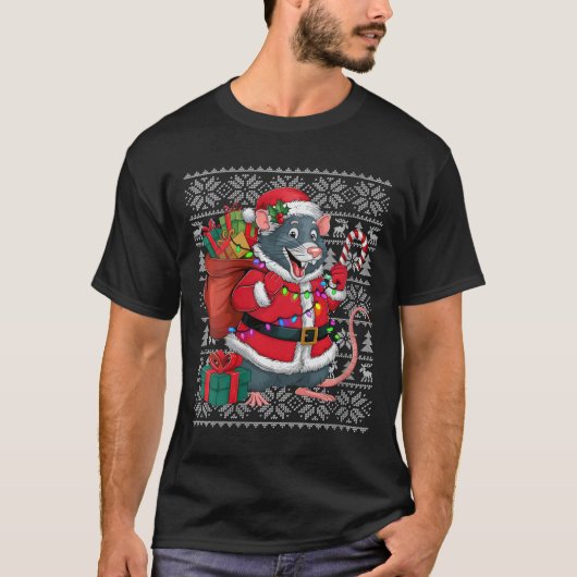 ウォメンズラットクリスマスセータースタイル醜いサンタラットクリス Tシャツ (正面)