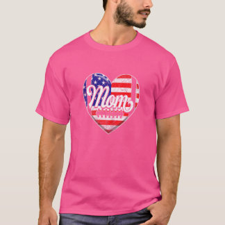 ウォメンズレトロアメリカ国旗ハートサッカーママ母 Tシャツ