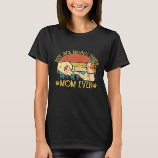 ウォメンズレトロ最高のヴィンテージジャックラッセルテリアママ Tシャツ