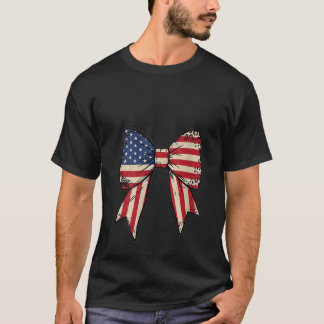 ウォメンズレトロ7月の4thコケット弓アメリカンFl Tシャツ