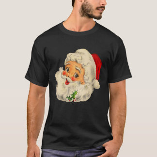 ウォメンズヴィンテクールージクリスマスサンタクロース顔VNe Tシャツ