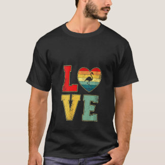 ウォメンズヴィンテージラブフラミンゴレトロ70s 80sハートF Tシャツ