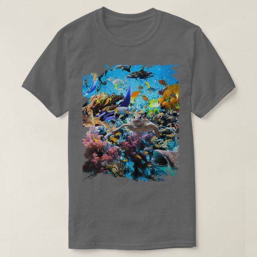 ウォメンズ海イルカサメ珊瑚シーフィッシュO Tシャツ (デザイン正面)