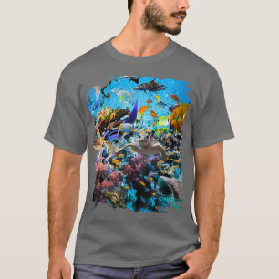 ウォメンズ海イルカサメ珊瑚シーフィッシュO Tシャツ
