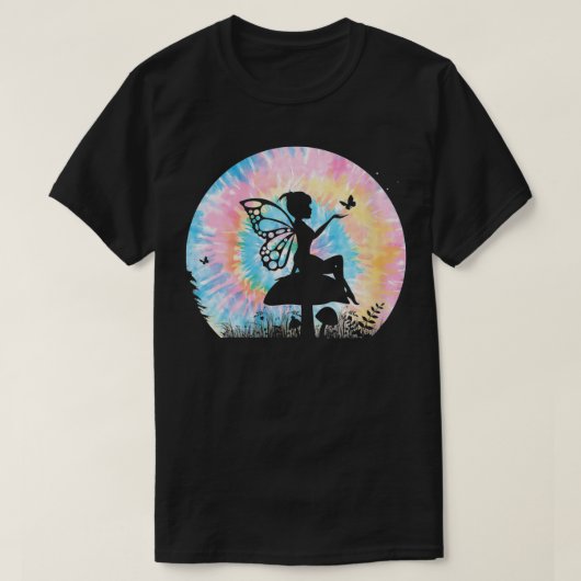 ウォメンズ絞り染めバタフライマジカルフェアリーオンフォレストM Tシャツ (デザイン正面)