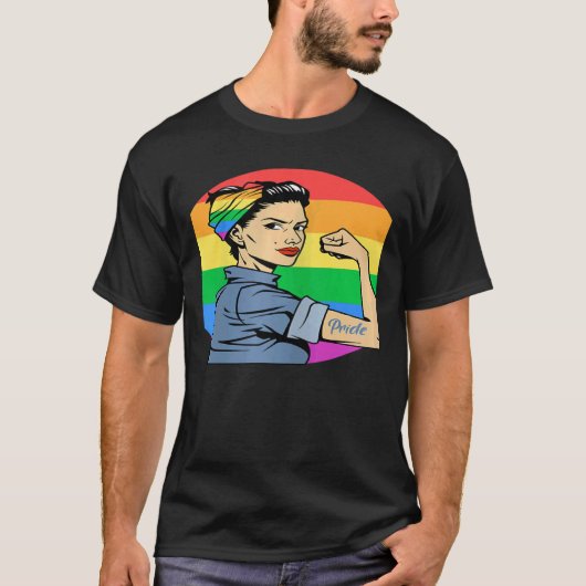 ウォメンズLGBTゲイレズビアンプライドフェミニストレインボーフラ Tシャツ (正面)