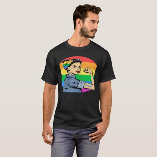 ウォメンズLGBTゲイレズビアンプライドフェミニストレインボーフラ Tシャツ (正面フル)