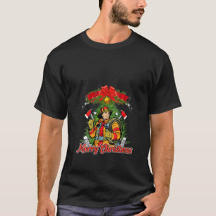 ウォメンズXマス誇りを持った消防士サンタファイアメリーマン Tシャツ