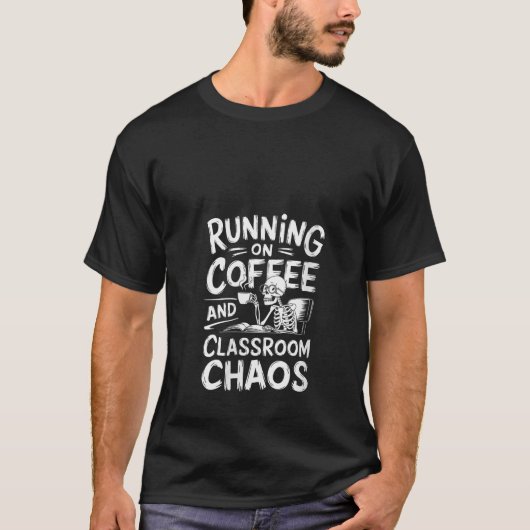 ウォメン走ズオンコーヒークラスルーム混沌スケルトン Tシャツ (正面)