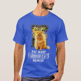 ウォリアーキャットを食べる寝る繰り返す 面白い猫好きのためのヴィンテージ風Tシャツ v Tシャツ