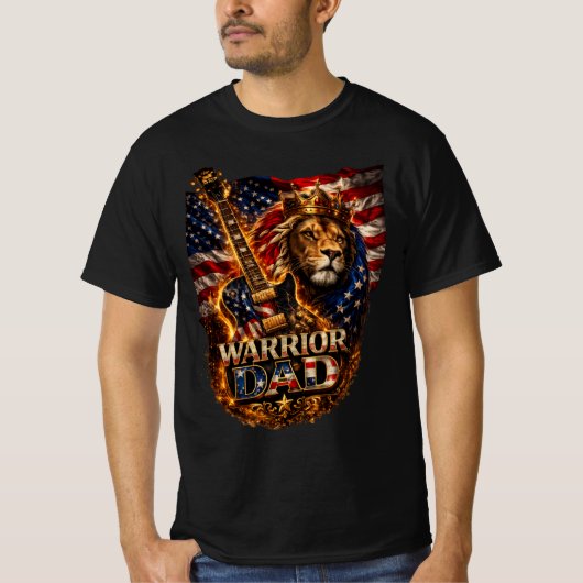 ウォリアーダッド ライオン アメリカ国旗 ギター Tシャツ (正面)