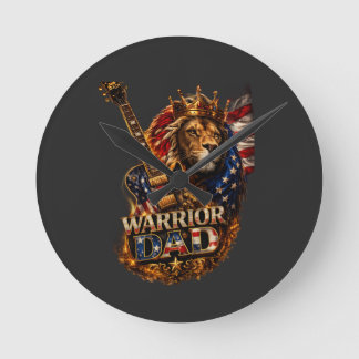 ウォリアーダッド ライオン アメリカ国旗 ギター Tシャツ ラウンド壁時計