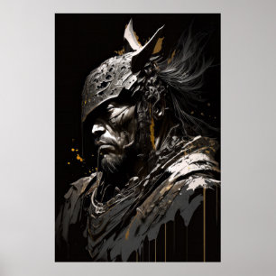 ウォリアーポートレート絵を描ファンタジーの暗いキャラクター ポスター