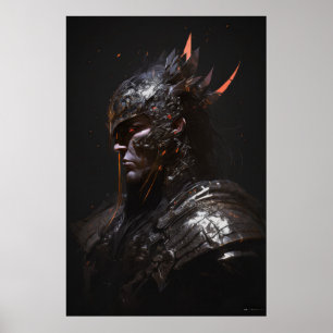 ウォリアーポートレート絵を描ファンタジーの暗いキャラクター ポスター