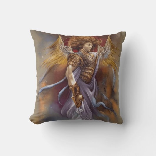 ウォリアー天使の保護の水色ラベンダー クッション (正面)