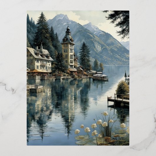 ウォルサーゼ湖の水は清潔で澄んある 箔シーズンポストカード (正面)