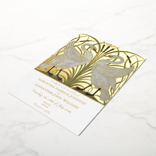 ウォルターエレガントクレーンスワンペアロマンチック結婚ズ 箔招待状 (回転した状態)