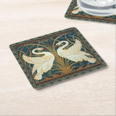 ウォルタークレーン白鳥、ラッシュとアイリスアールヌーボー スクエアペーパーコースター (アングル)