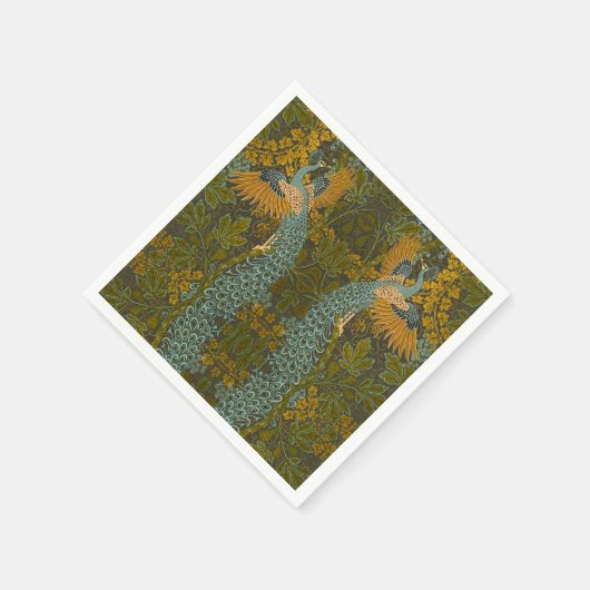 ウォルタークレーン – ヴィンテージイチジクと孔雀パターン スタンダードカクテルナプキン (角)