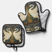 ウォルタークレーン – Swan, Rush And Irisアールヌーボー 鍋つかみ&鍋敷きセット (正面/裏面)