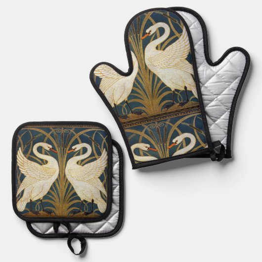 ウォルタークレーン – Swan, Rush And Irisアールヌーボー 鍋つかみ&鍋敷きセット (正面/裏面)